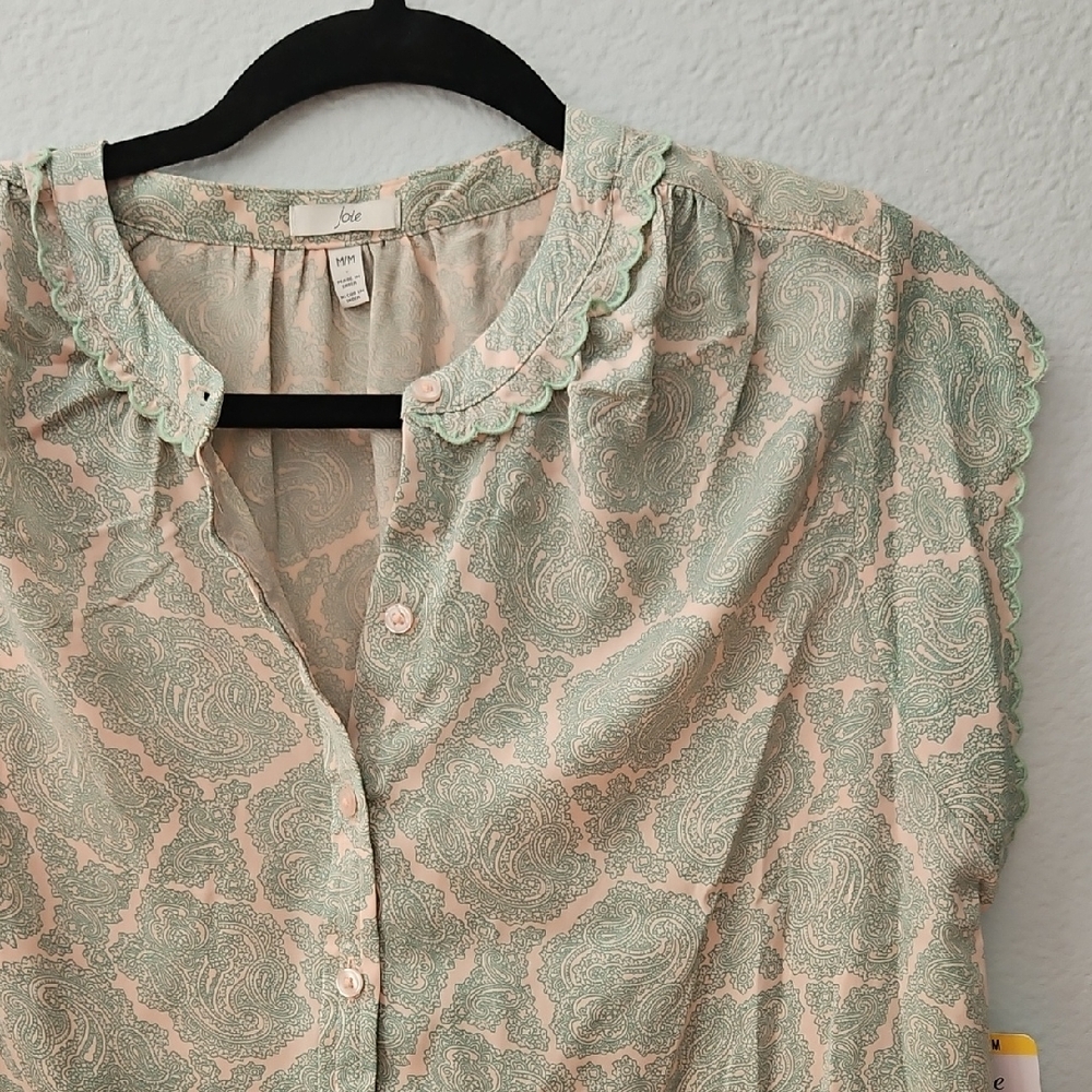 Joie Beige and Green Patterned Blouse